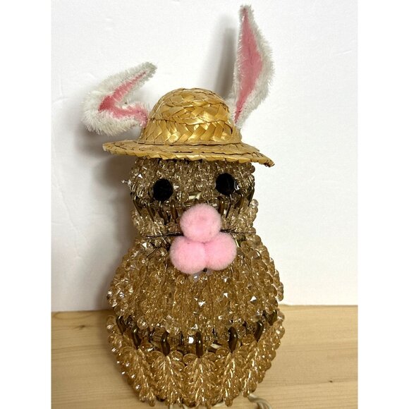 Vintage Bunny Rabbit Beaded Lamp Safety Pin Granny Kitsch Easter Nostalgia Glow - Picture 5 of 10